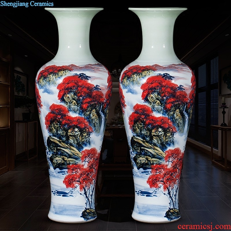 Jingdezhen ceramics hand-painted quiver big vase furnishing articles sitting room floor decoration painting scroll cylinder decoration