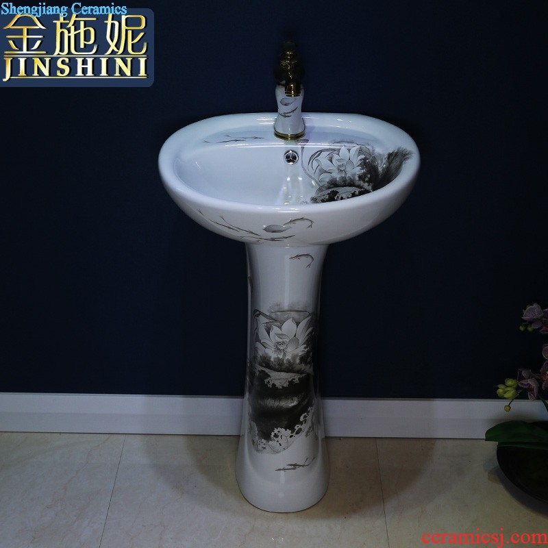 Gold cellnique Pillar basin of Chinese style restoring ancient ways is blue and white art ceramic lavatory vertical lavabo one-piece column basin