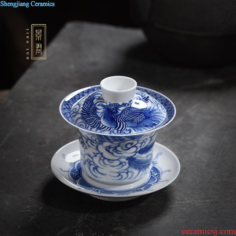 JingJun Jingdezhen ceramics Blue and white colored enamel manual all three tureen Kung fu tea bowl