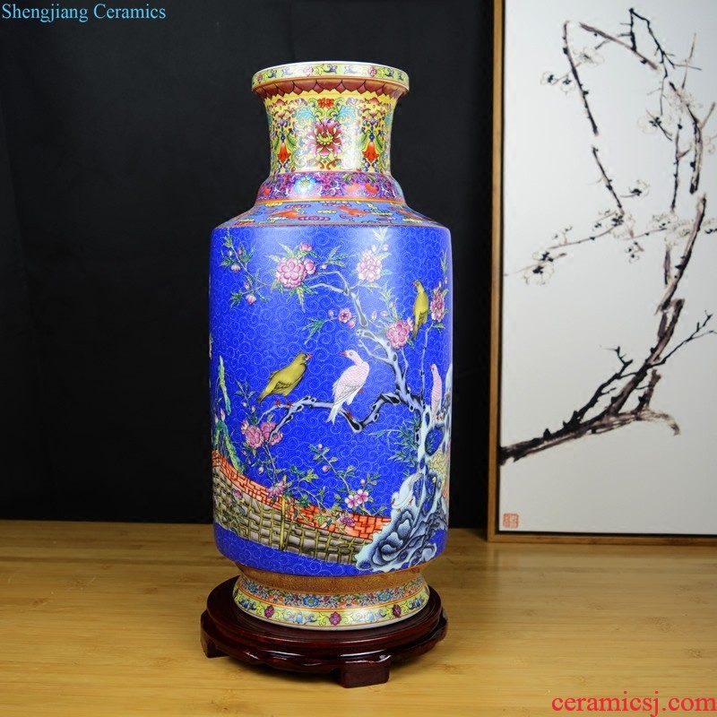 Jingdezhen ceramics celebrity hand-painted big sitting room rich ancient frame of new Chinese style household vase flower adornment furnishing articles