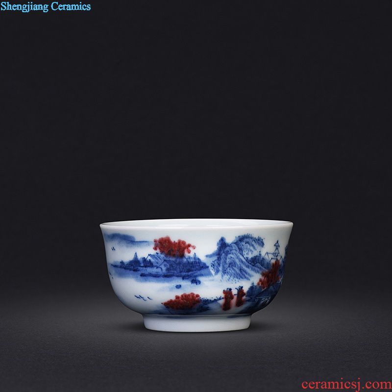 JingJun jingdezhen ceramic cups kung fu masters cup hand-painted green flower porcelain sample tea cup small teacup full manual