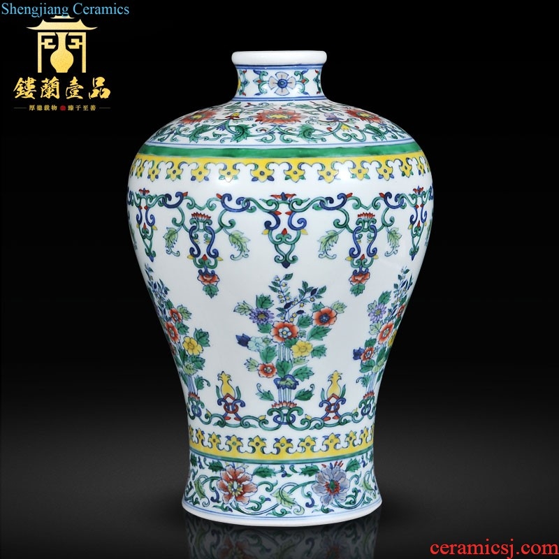 Jingdezhen imperial kiln chinaware imitation qing emperor kangxi colorful lotus heron grain PND tail-on statue of Chinese style living room decorative furnishing articles