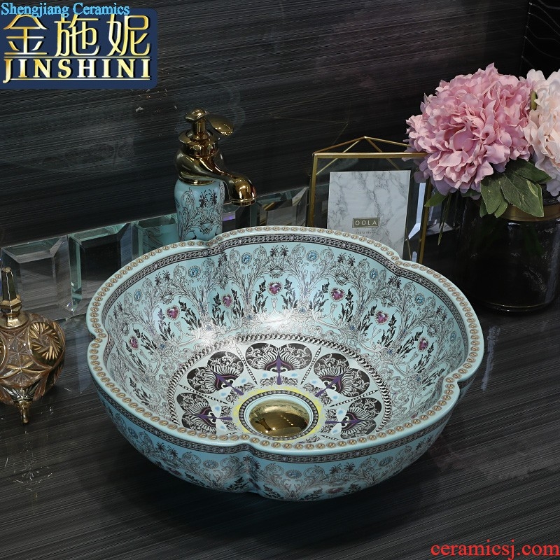 Gold cellnique bathroom sinks hand basin stage basin bathroom art ceramic face basin ceramic POTS of gold and silver