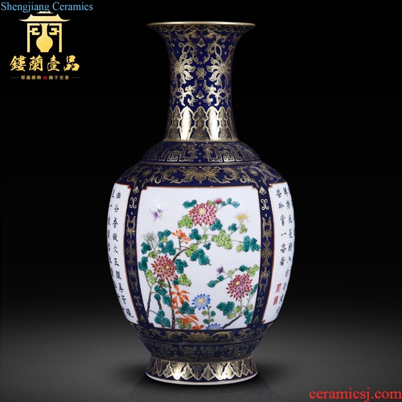 Master of jingdezhen ceramics hand-painted famille rose porcelain vase pine mountain spring home sitting room process adornment furnishing articles