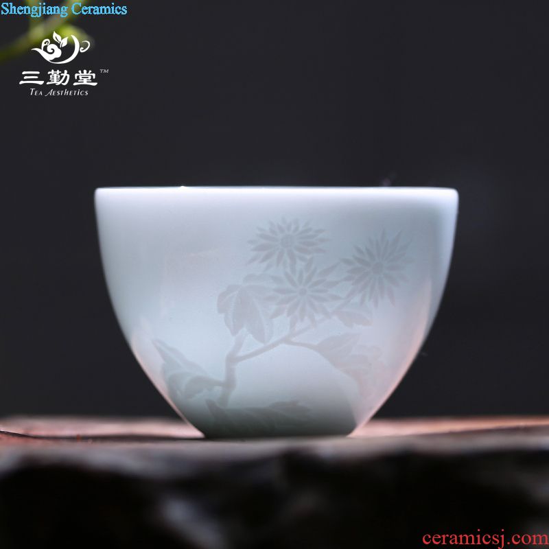 Three frequently hall sample tea cup Small jingdezhen ceramic cups kung fu tea set shadow celadon personal master cup single cup