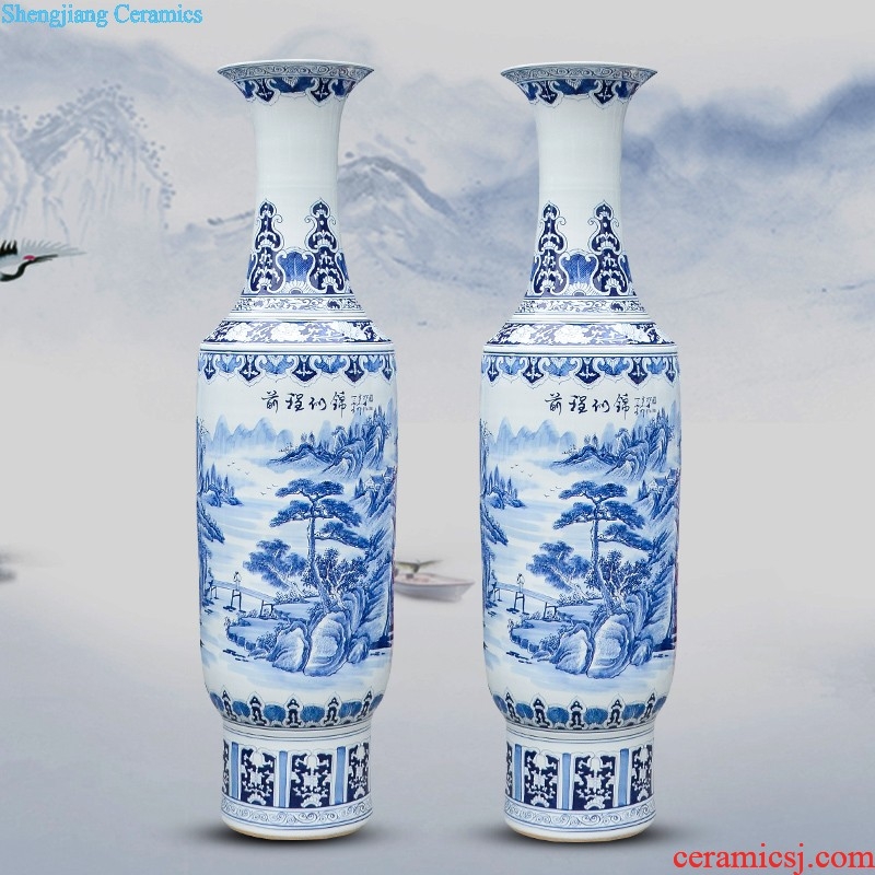 Jingdezhen ceramic floor big vase hand-painted antique imitation Ming blue and white porcelain sitting room porch place large ornament