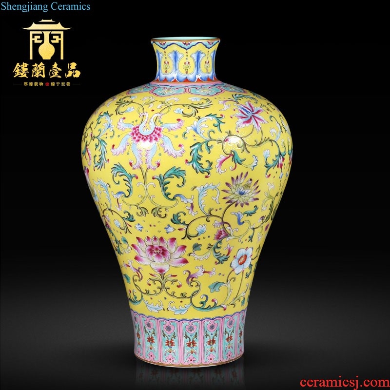 Jingdezhen imperial kiln chinaware imitation qing qianlong pastel green four seasons flower ears bottle of sitting room adornment is placed