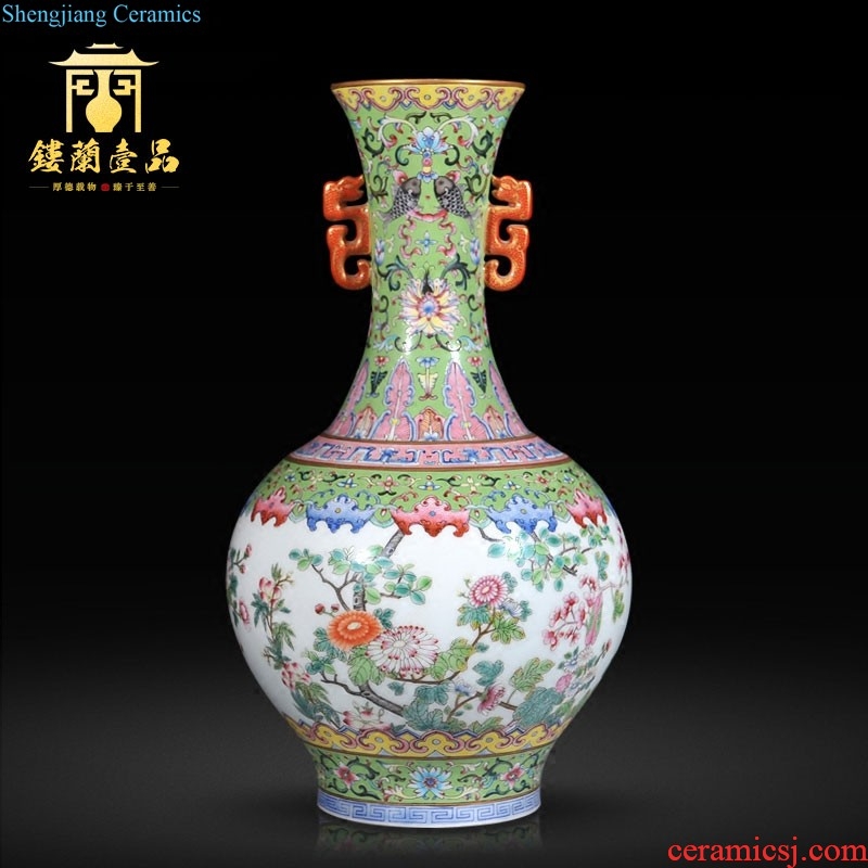 Jingdezhen imperial kiln chinaware qing qianlong pastel yellow bamboo to report peaceful sitting room adornment grain vase collection furnishing articles