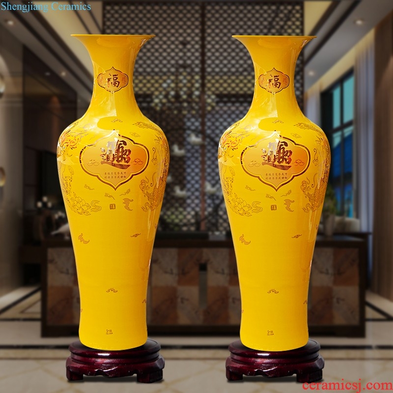 Jingdezhen ceramics yellow floret bottle of flower arranging furnishing articles of Chinese style living room TV cabinet household decorations arts and crafts