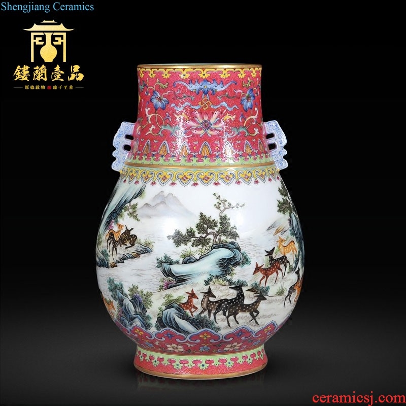 Jingdezhen ceramics imitation qing jiaqing emperor kiln alum red paint branch receptacle bats vase sitting room adornment is placed