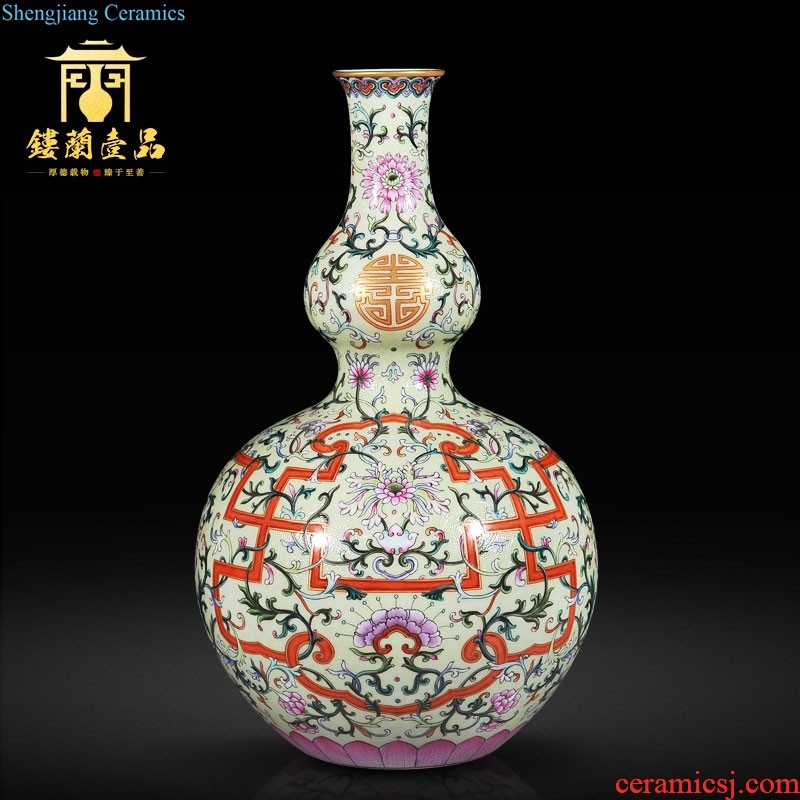 Jingdezhen ceramic imitation of qianlong emperor kiln the blue paint powder enamel vase YingXiWen lantern sitting room adornment is placed