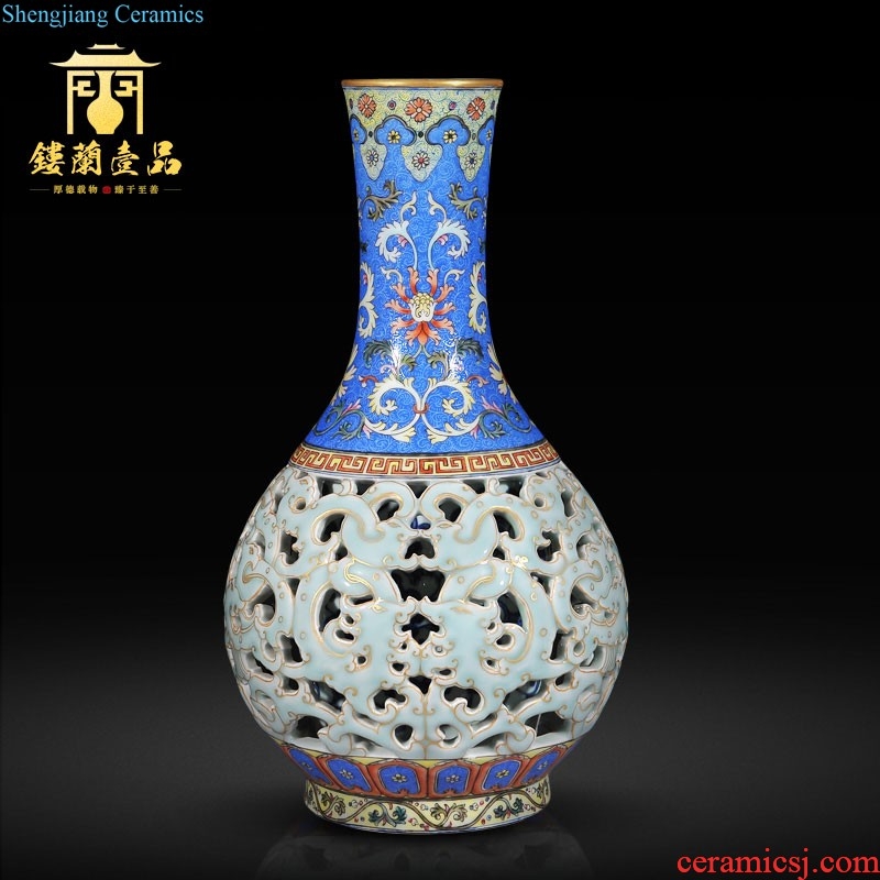 Jingdezhen imperial kiln chinaware imitation qing qianlong offering blue paint around flowers ears ribbon sitting room vase furnishing articles