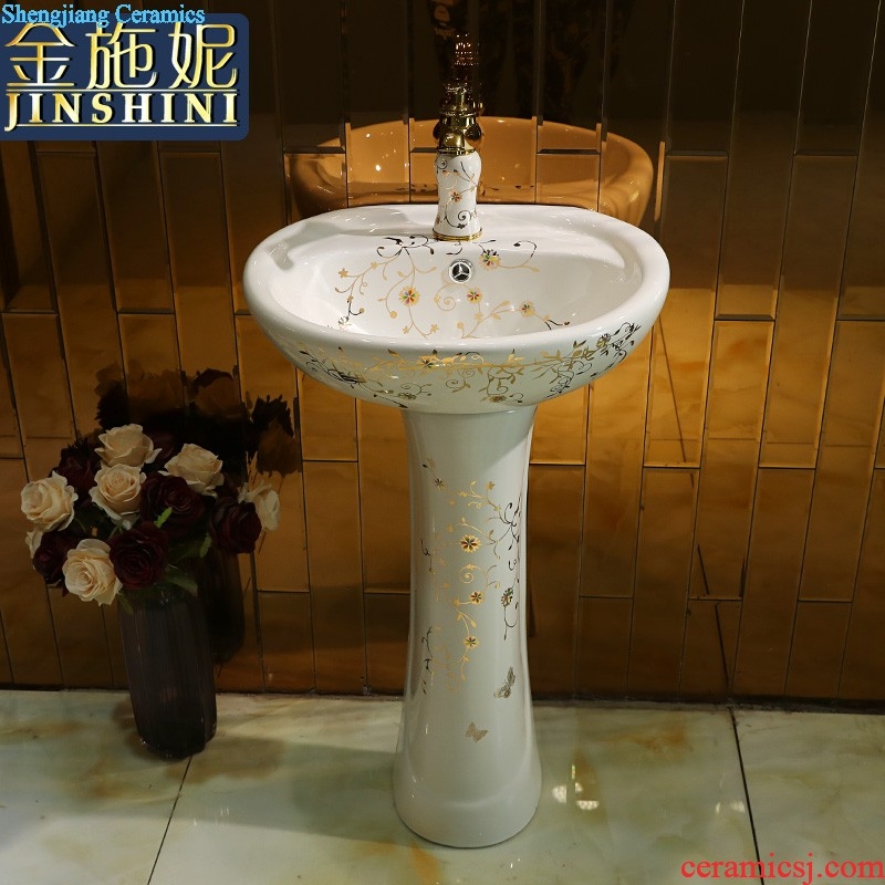 Gold cellnique ceramics column basin floor balcony Europe type lavatory basin creative one-piece column basin basin