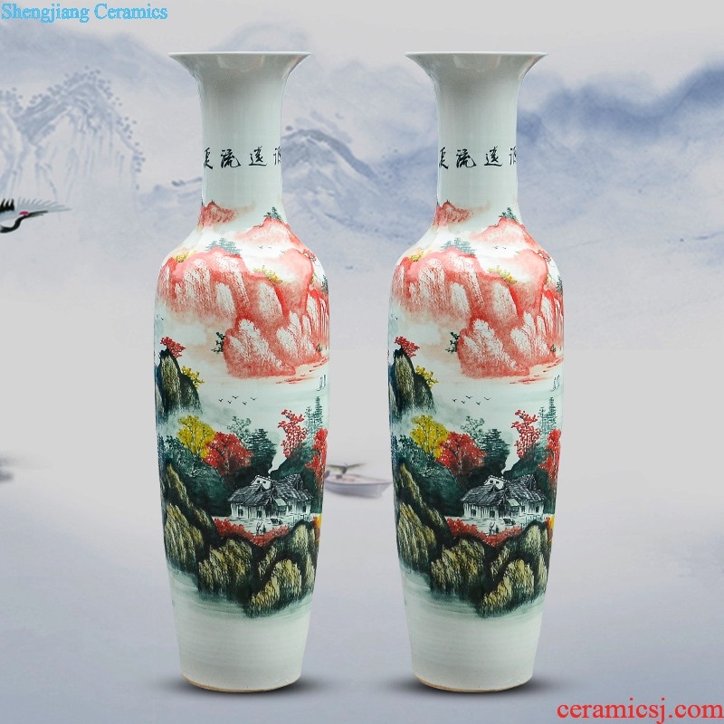 E197 jingdezhen ceramics of large blue and white porcelain vase and landscape painting home sitting room adornment is placed his feet