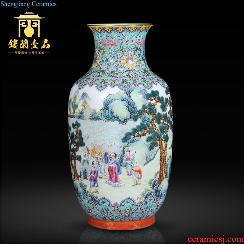 Jingdezhen ceramic imitation qing qianlong emperor kiln pea green to medallion landscape poem collection of vase sitting room adornment is placed