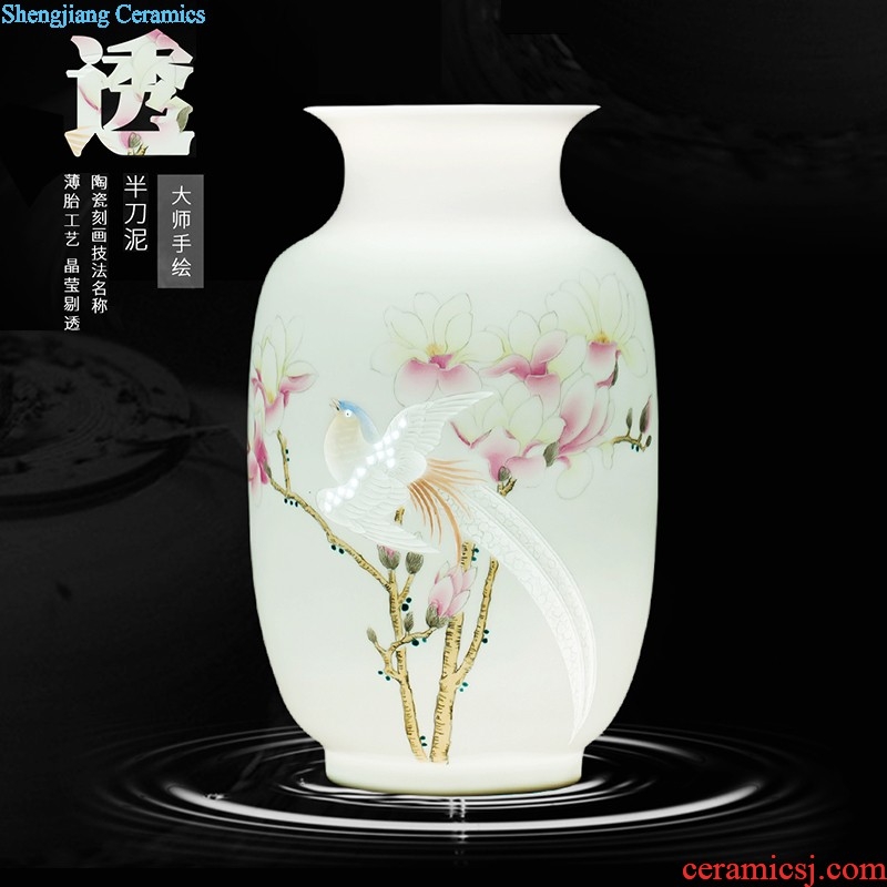 Jingdezhen ceramics China red pomegranate bottle vase hand-painted landscape painting large living room office furnishing articles ornament