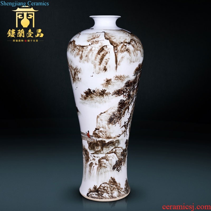 Jingdezhen ceramics antique blue peacock ear vase new Chinese style household decorative furnishing articles sitting room