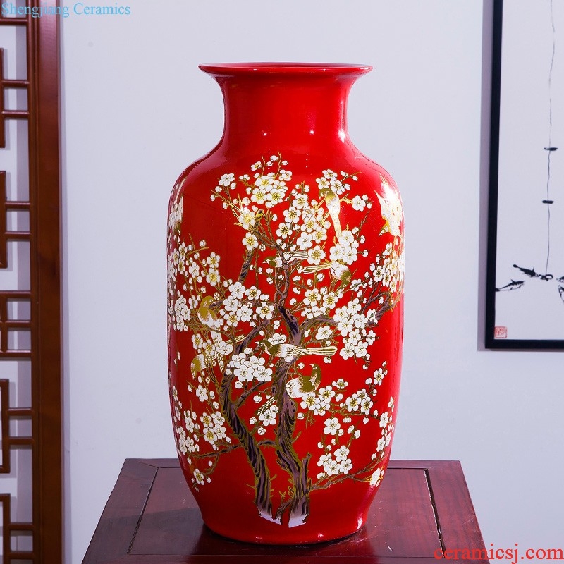 Jingdezhen ceramics China red lucky bamboo vases, flower arrangement home sitting room adornment is placed large wedding