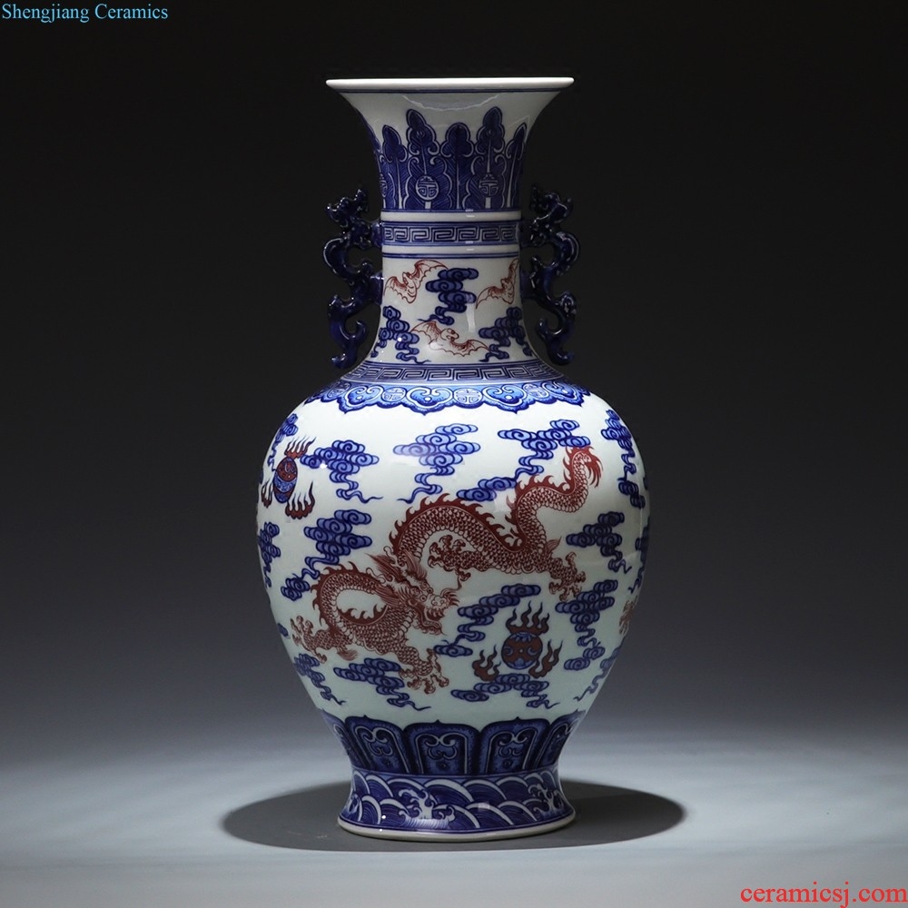 Jingdezhen ceramics pure hand-carved hand-painted vases, flower arranging place Chinese porcelain home decoration in the living room