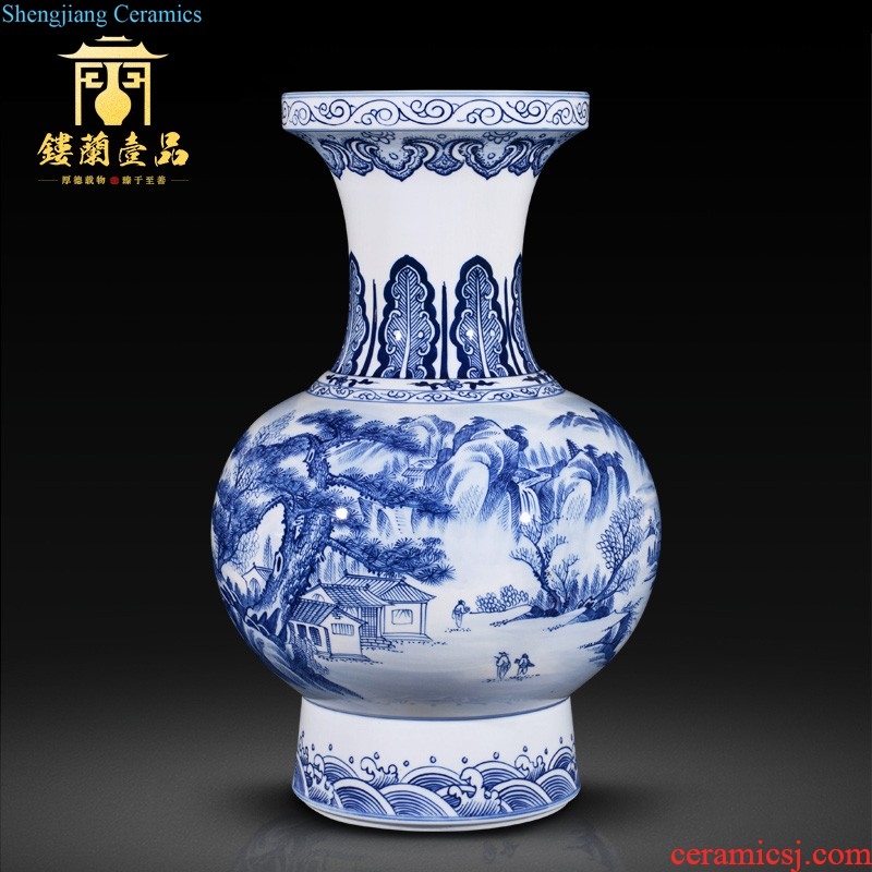 Jingdezhen blue and white dragon ceramics imitation qing qianlong ears big vase Chinese style living room home furnishing articles