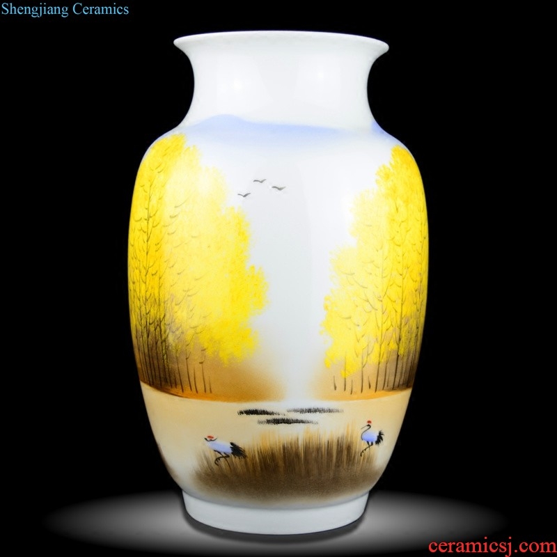 Jingdezhen ceramics Hand draw landscape painting large blue and white porcelain vase Sitting room be born Chinese style adornment furnishing articles