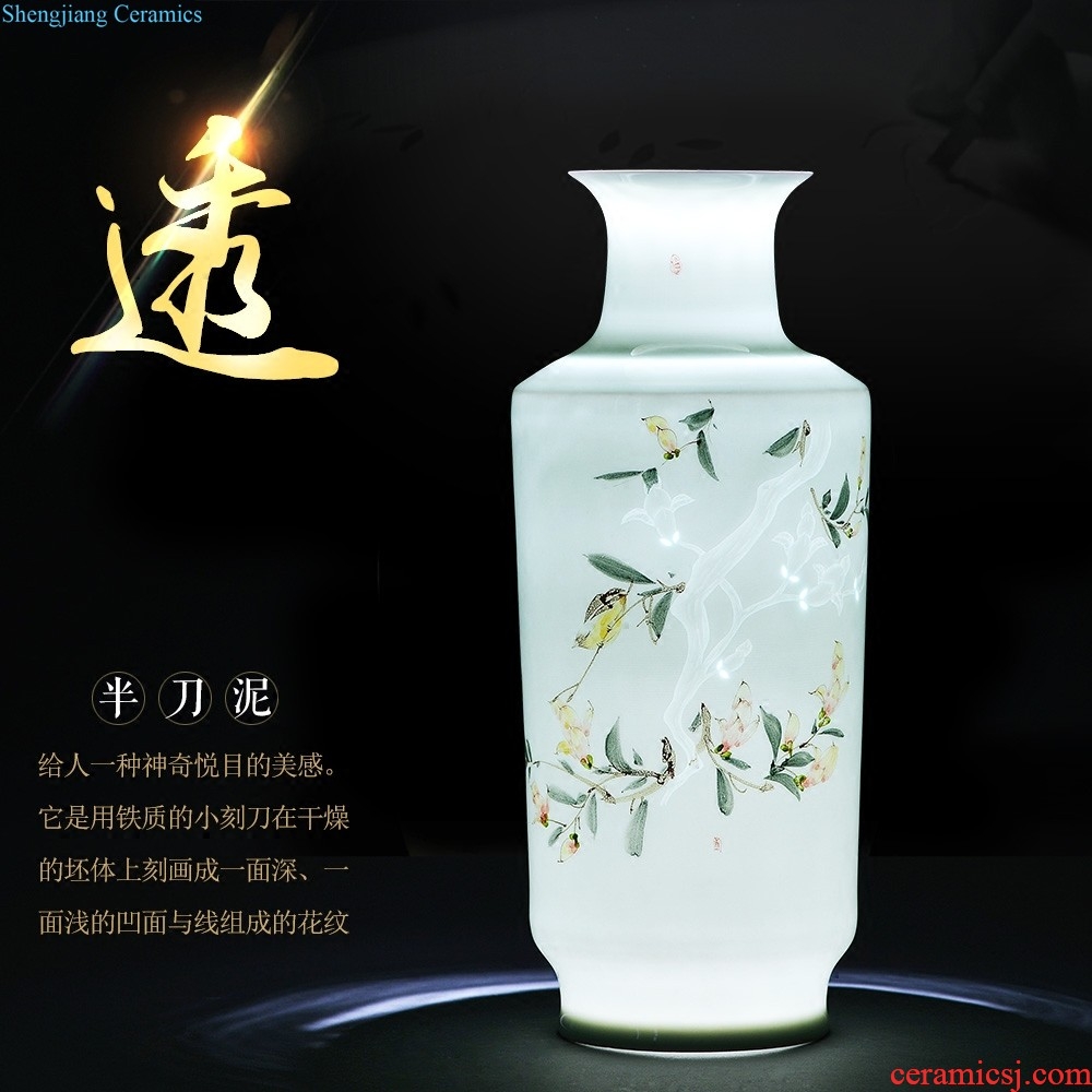 Jingdezhen ceramics half knife mud under the glaze color hand-painted green glaze vase bamboo reports of contemporary and contracted household adornment