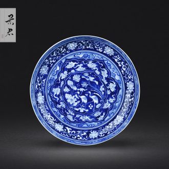 JingJun Hand-sketching jingdezhen blue and white porcelain pot bearing Dry foam plate tea tray A pot of mat The tea table with porcelain tea