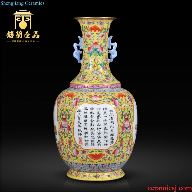 Jingdezhen imperial kiln chinaware imitation qianlong pastel green celebrates the life of the eight immortals figure cloud mouth vase sitting room adornment is placed