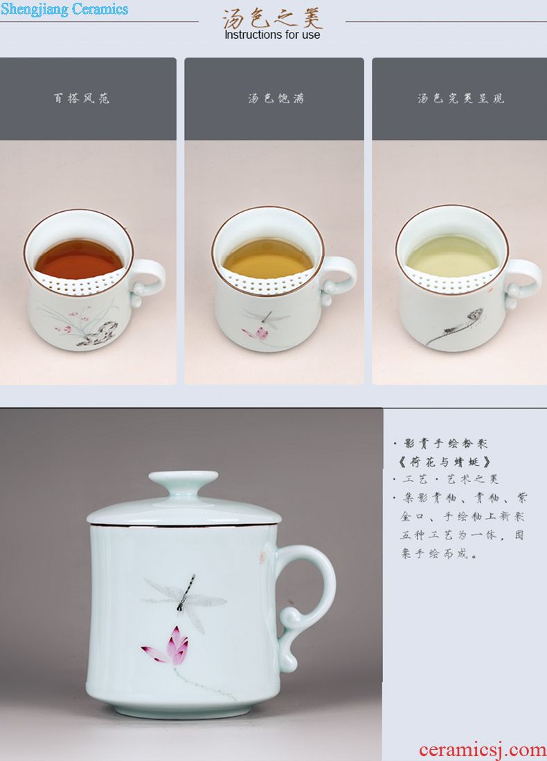 The three frequently tureen tea ware jingdezhen ceramic cups hand-painted pastel celadon S12014 matte white only three cup