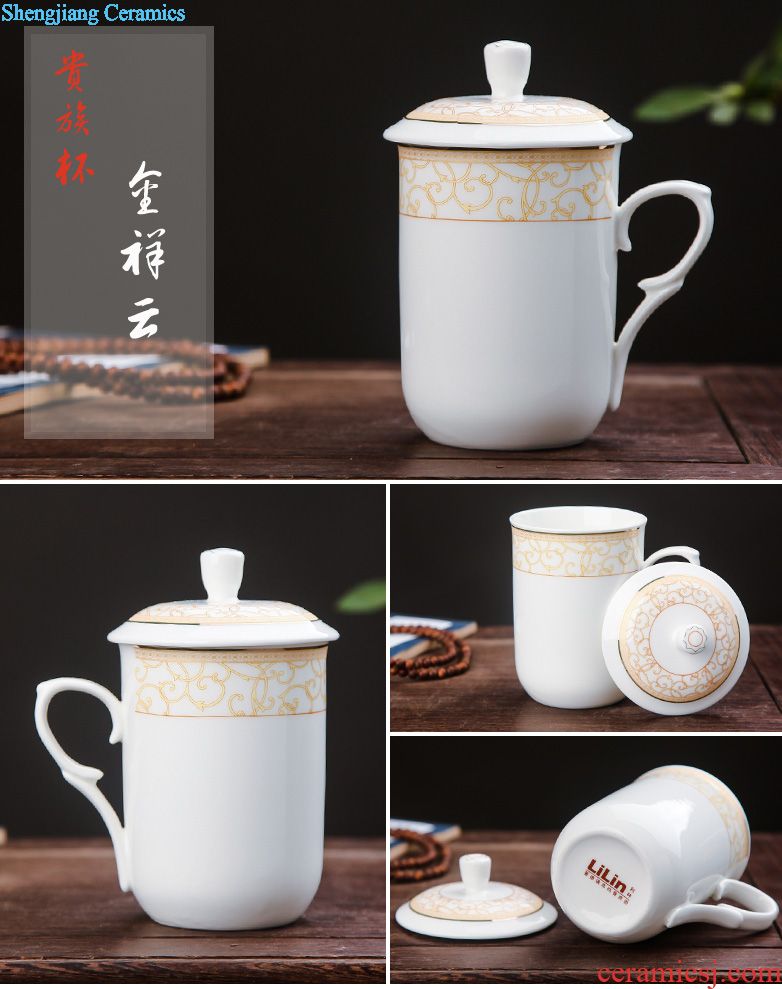 Ceramic mug cup with cover meeting office hotel 10 sets jingdezhen domestic cups cups not purple