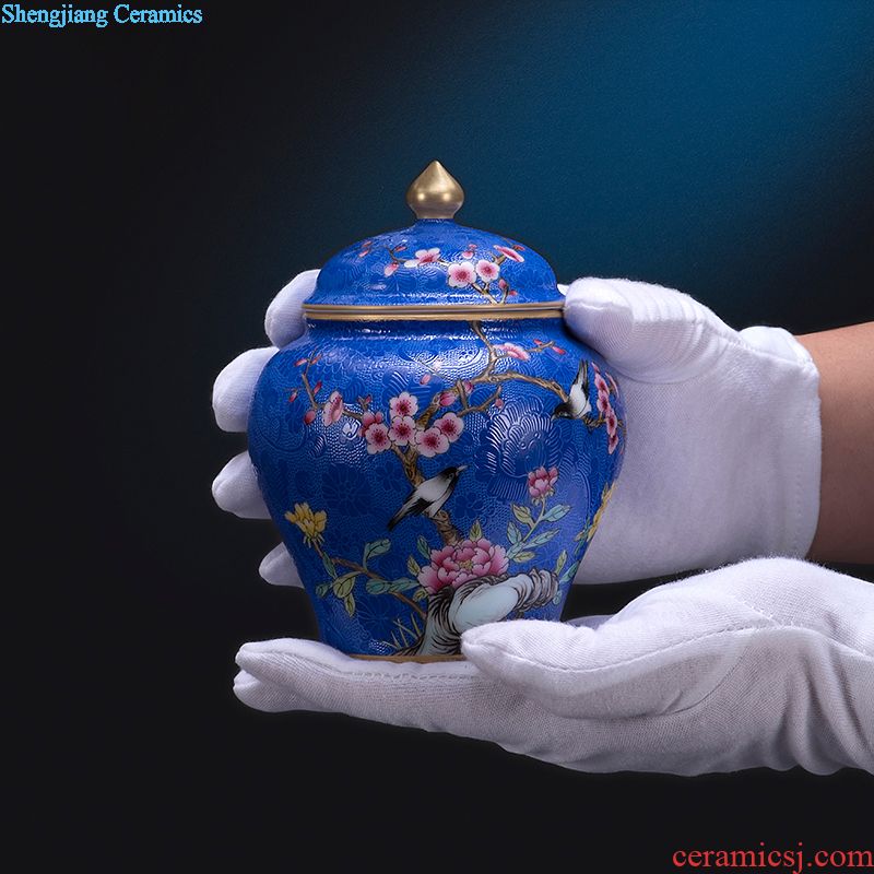 Hand colored enamel JingJun jingdezhen ceramics rolling way all hand caddy storage tanks