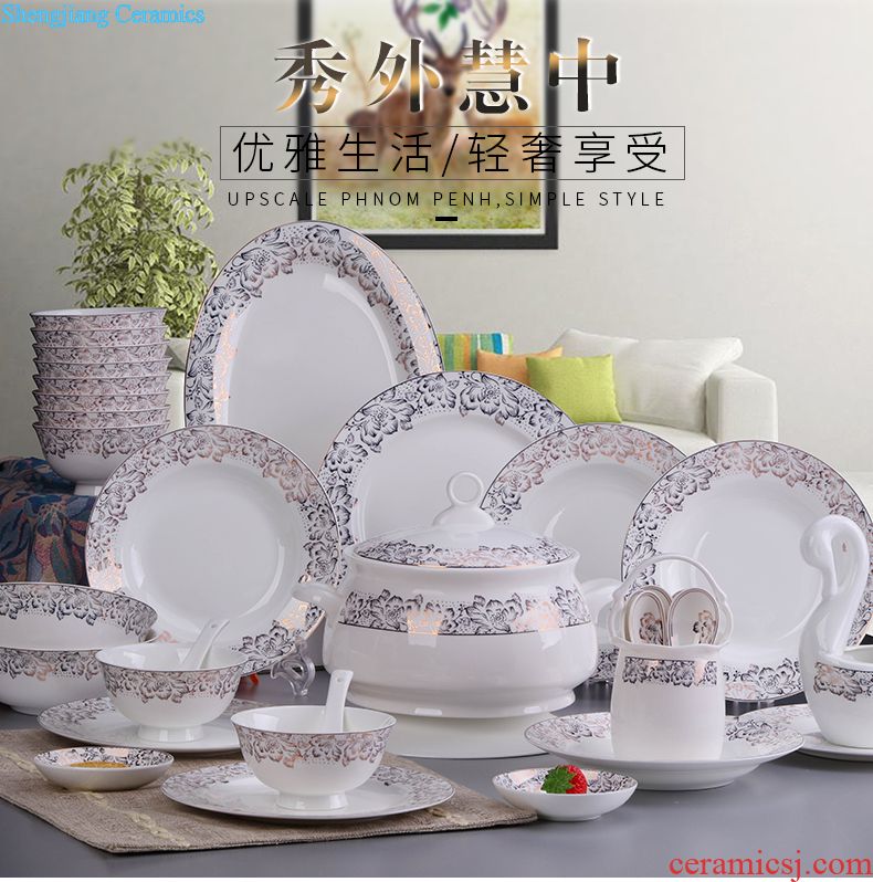 Jingdezhen tableware european-style bone bowls plates suit Chinese rural tableware bowl suit household of Chinese style and pure and fresh