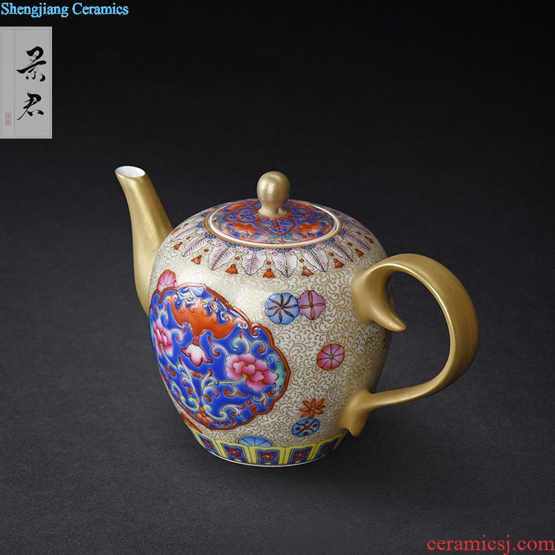 JingJun jingdezhen hand-drawn colored enamel POTS of flowers and birds medallion ceramic kung fu tea set single pot of tea tea