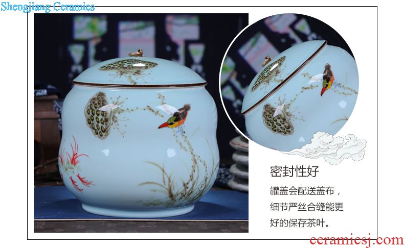 Jingdezhen ceramic hand-painted caddy large puer tea pot box general household handmade quality restoring ancient ways