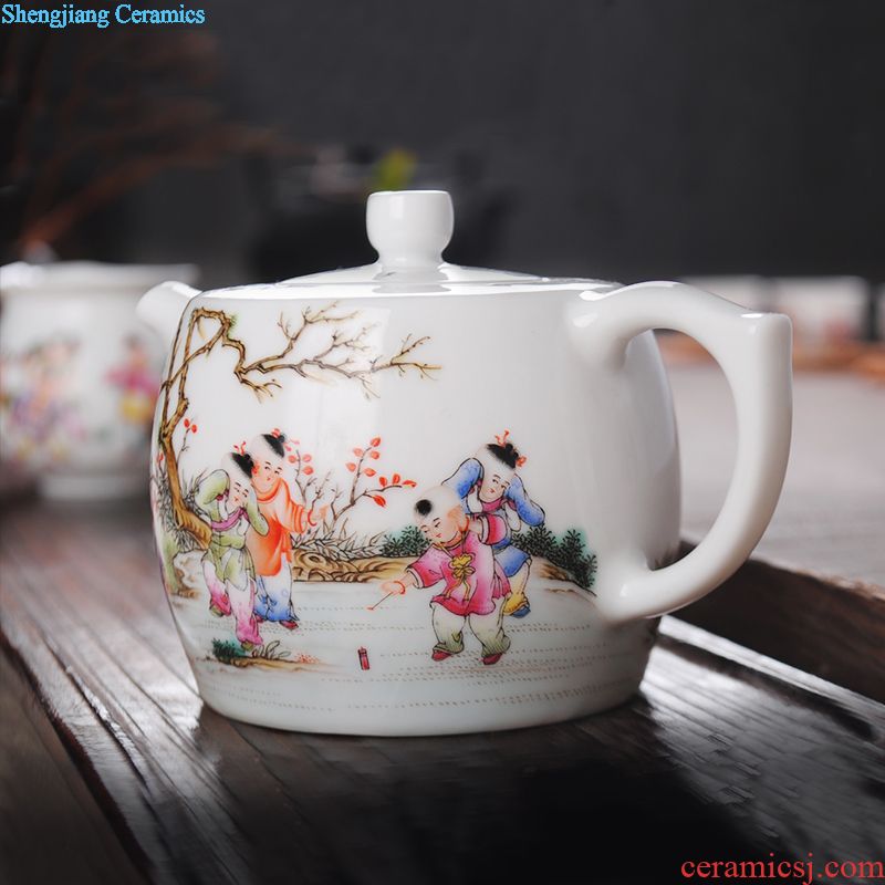 Owl kiln Jingdezhen hand-painted ceramic powder enamel kung fu tea set three only tureen tea bowl of tea cups