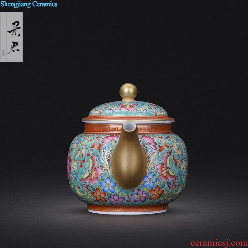 Jingdezhen ceramics enamel colors lotus flower ruyi bats grain storage POTS of tea caddy tea set