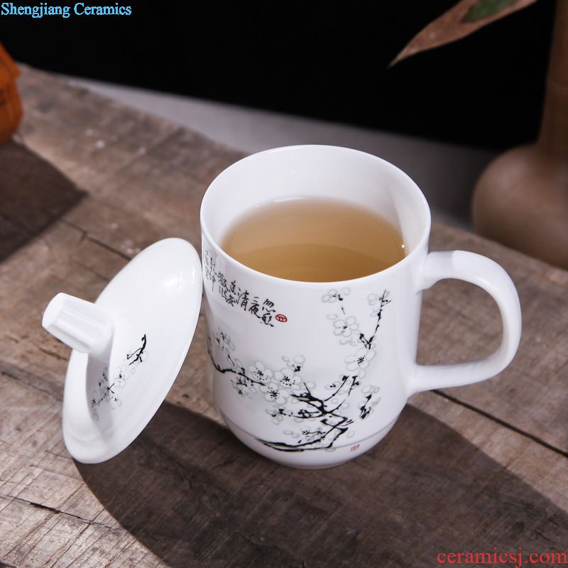Jingdezhen ceramic cups with cover office creative household glass cup boss dragon cup gift 10 sets