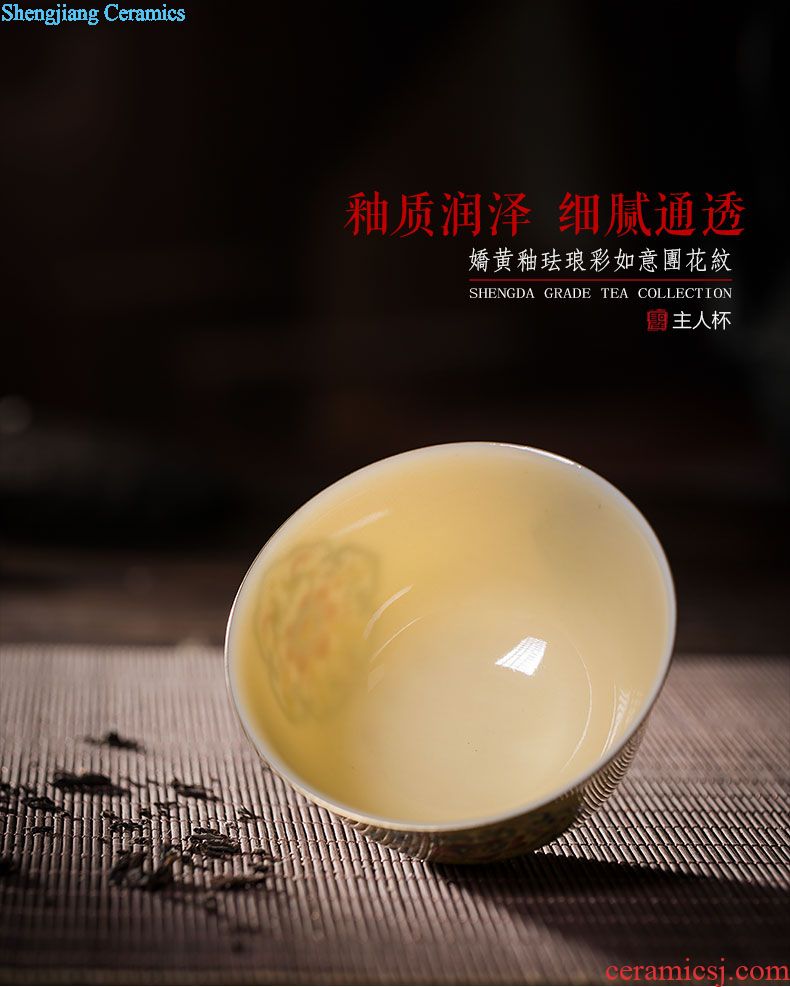 Holy big ceramic tea tureen teacups hand-painted porcelain fu lu wen manual jingdezhen tea set all three of the bowl bowl