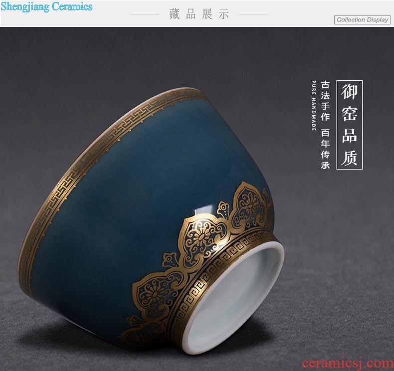 JingJun jingdezhen ceramics kung fu tea set only three bowl of hand-painted lotus tureen cup tea bowl set by hand