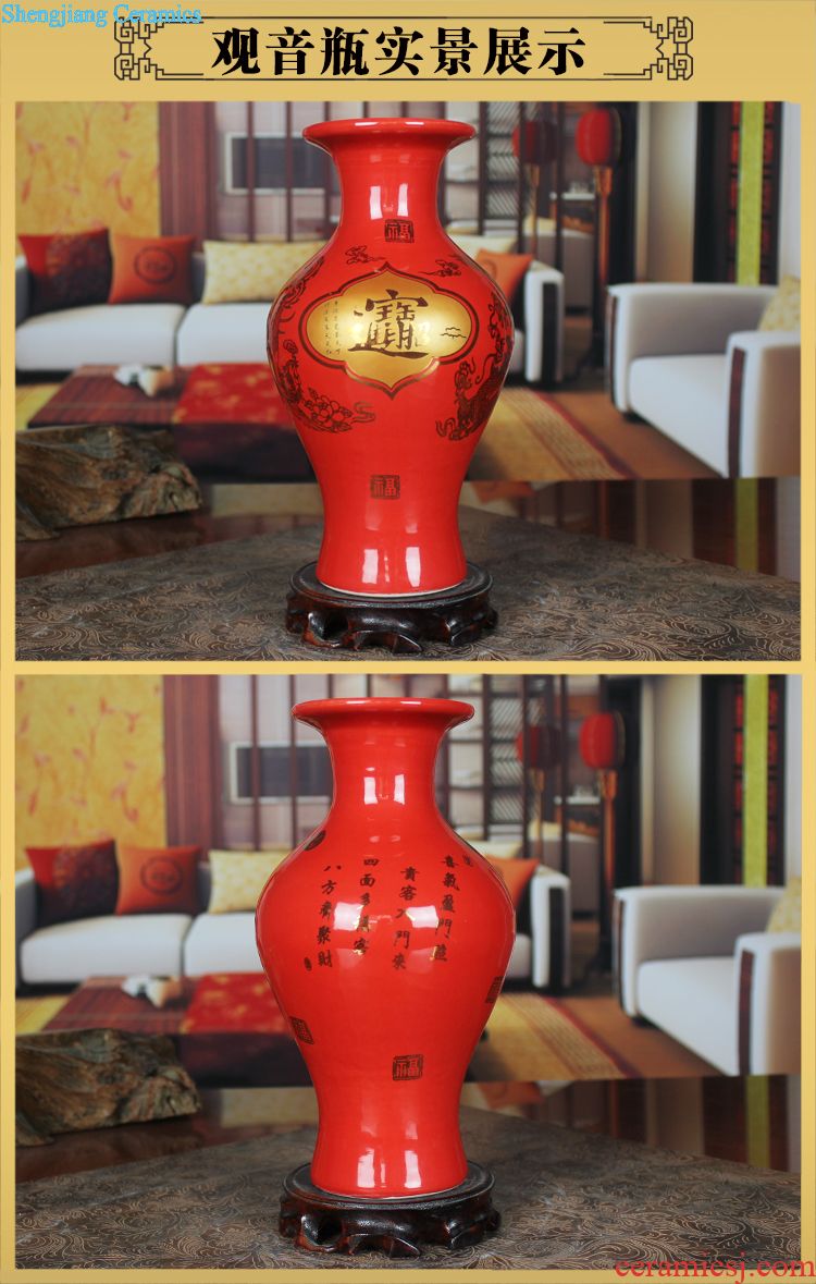 Jingdezhen ceramics three-piece enamel vase sitting room decoration plate home furnishing articles wedding gift