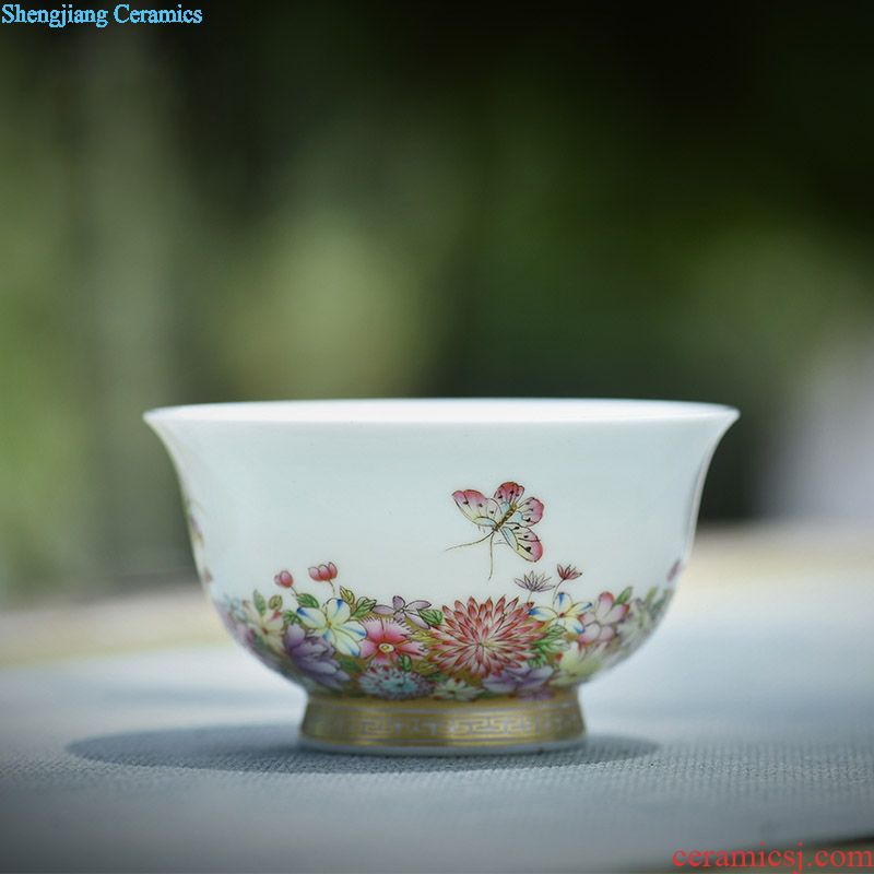 Jingdezhen hand-painted pastel all hand bowl three to make tea tureen live lines GaiWanCha tureen white porcelain tureen