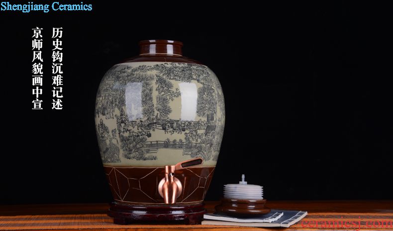 Jingdezhen ceramic jar tea at the end of the wine it 10 jins 20 jins 30 jins 50 kg 100 jins with leader