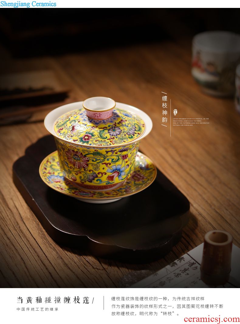 Jingdezhen ceramics by hand tureen large cups hand-painted kung fu tea set three wire inlay enamel colour lotus to bowl