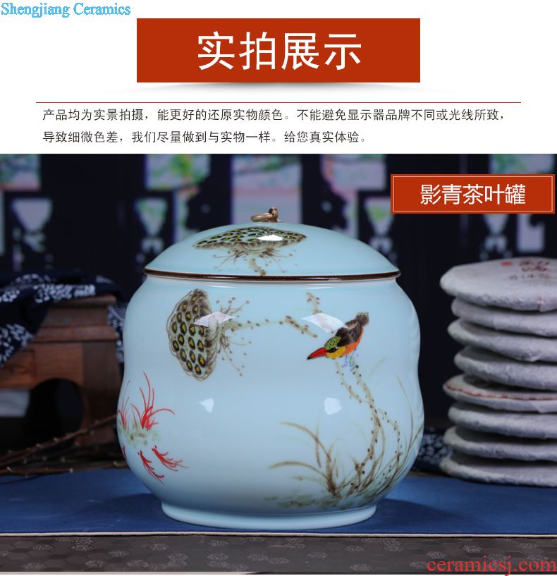 Jingdezhen ceramic hand-painted caddy large puer tea pot box general household handmade quality restoring ancient ways