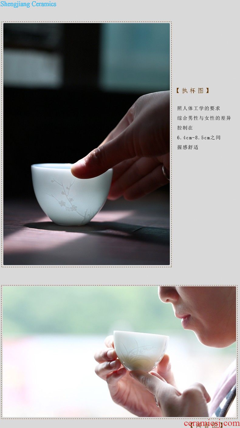 Three frequently hall sample tea cup Small jingdezhen ceramic cups kung fu tea set shadow celadon personal master cup single cup