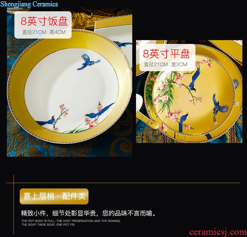 Dishes suit Chinese shadow blue glaze high-grade bone China tableware suit under the glaze painted pottery bowls set household gifts JinHe