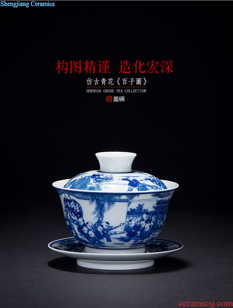 St large ceramic three tureen tea cups small hand-painted tureen all hand jingdezhen blue and white flower rock tea tea set