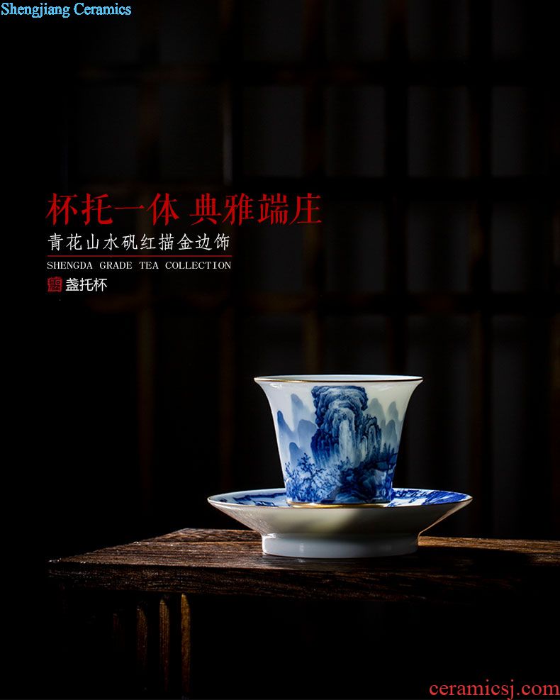 Holy big ceramic curios kung fu tea heavy hand-painted alum red paint wulong grain sample tea cup jingdezhen masters cup