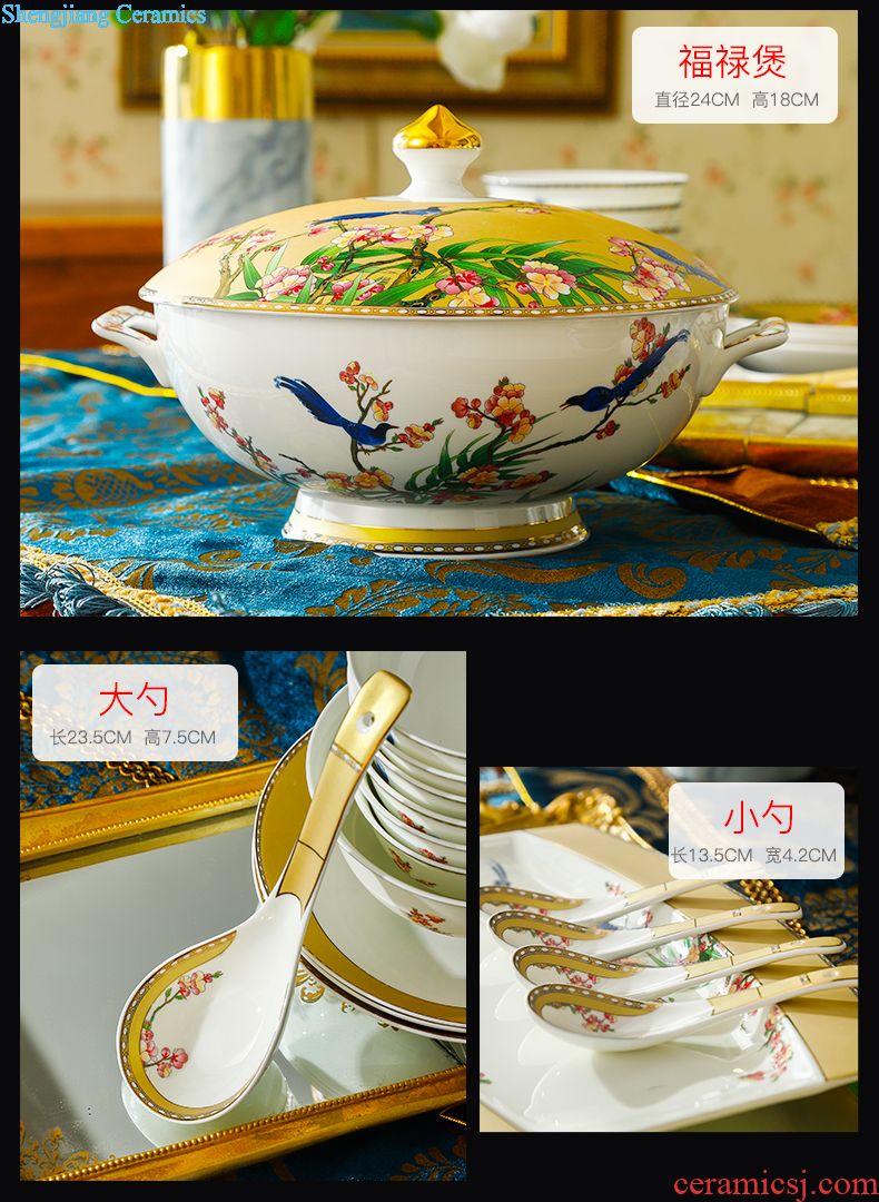 Dishes suit Chinese shadow blue glaze high-grade bone China tableware suit under the glaze painted pottery bowls set household gifts JinHe