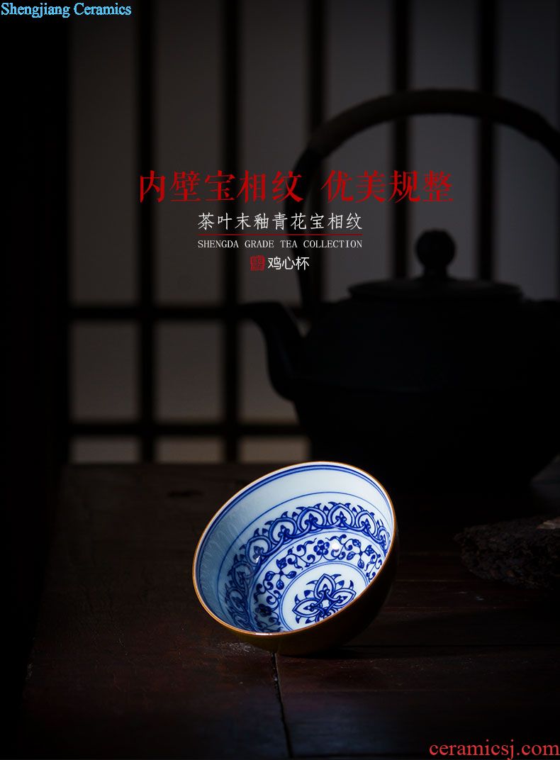 The large blue and white marble tureen teacups hand-painted ceramic dual finch figure 3 to make tea bowl full manual of jingdezhen tea service